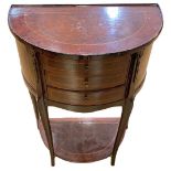 Reproduction Demi Lune Three Drawer Gilt Metal Mounted Side Table