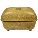 A French late 19th century gilt bronze engraved and embossed jewellery box, circa 1880