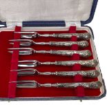 Boxed Silver Handle Cake Forks, Sheffield 1972, Harrison Brothers.