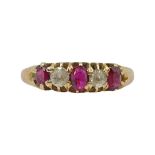 Antique Edwardian 18ct Rose Gold Natural Ruby And Diamond 5 Stone Ring, 2.3 grams