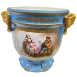 A 19th century Sevres-style turquoise ground cachepot (A/F)