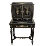 A Napoloen III ebony and brass inlaid Bonheur du Jour