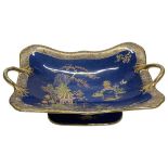 Carlton Ware Blue Ground Chinoiserie Pattern Lustre Twin Handled Dish