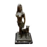 Patinated Hollow Cast Bronze, Egyptian Lady with Large Cat