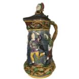 A Minton Majolica Tankard/Stein, Pewter Mounted Lid with Jester Finial