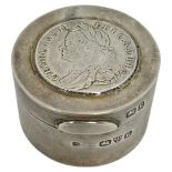 George II Coin Mounted Pill Box. 34 g. Chester 1900, Andrew Barratt & Sons