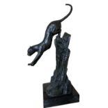 After Jean Milo, Patinated Hollow Cast Bronze, Leaping Panther