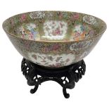 A Large Chinese Canton Famille Rose Porcelain Bowl, 19th Century on Wooden Stand