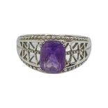 Vintage 9ct White Gold and Amethyst Pierced Ring, 4.6 grams