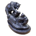 After C M Russell, Patinated Hollow Cast Bronze, Bears on a Rock
