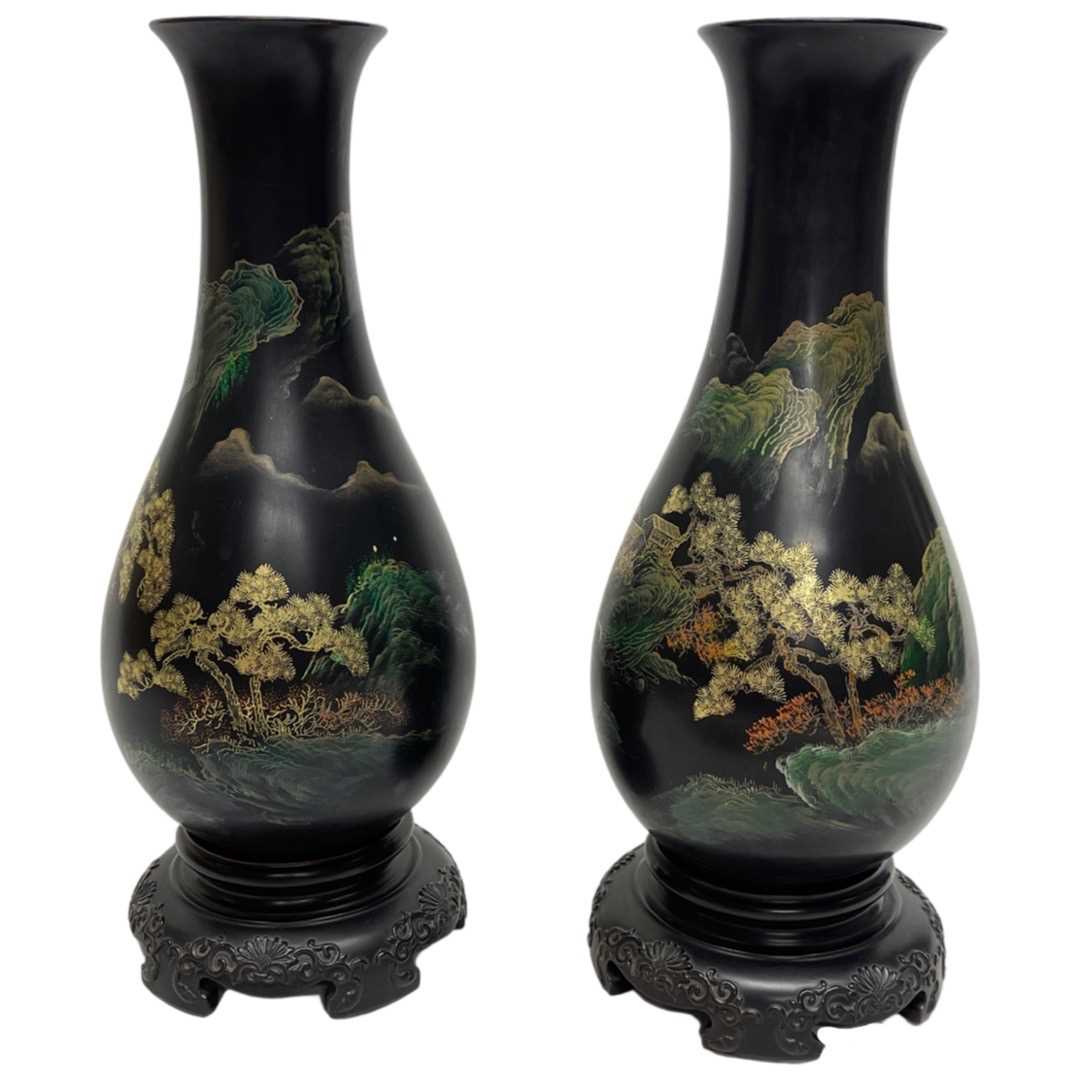 A Pair of Chinese Bakelite Vases, Decorated with Scenes