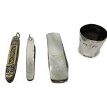 Three Assorted Silver, Mother of Pearl, etc Fruit Knives.