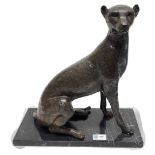Patinated Hollow Cast Bronze of a Sitting Cheetah