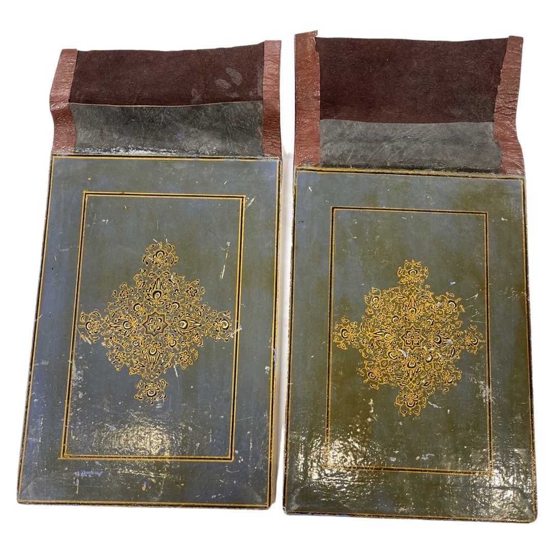 A Qajar Book Binding with lacquer decoration and finely engraved silver frontispiece, circa 1880 - Image 2 of 4