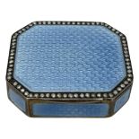 Octagonal Blue Guilloche Enamel and Silver Pill Box. 46 g. Marked '935'