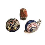 Three Royal Crown Derby Paperweights, Snail, Frog and a Squirell