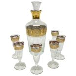 Culver Glass Decanter, Tyrol Pattern and 6 Matching Shot Glasses