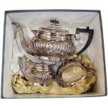 3 Piece Silver Plated Tea Service to Include Tea Pot, Cream Jug and Sugar Bowl.