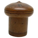 A Late 19th Century Turned Boxwood Cylindrical Cannister with Two Part Screen Off Cover.