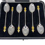 Cased Silver and Enamel Teaspoons, 39 g. Birmingham 1940, J B Chatterley & Sons Ltd.