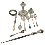 Mixed Lot of Silver Items, To Include Napkin Ring. Mother of Pearl Handle Fork, etc. 117.8g Weighabl