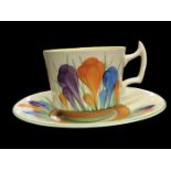 A Clarice Cliff Demi-Tasse, Athens Shaped Cup and Saucer in Autumn Crocus