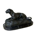 After Antoine Louis Barye, Patinated Hollow Cast Bronze, Panther on a Rock