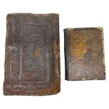 A Qajar embossed leather and sharkskin Koran cover and a Persian lacquered cover (2)