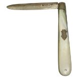 Silver Bladed and Mother of Pearl Handled Fruit Knife. Sheffield 1868, James Fenton