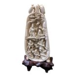 Decorative Carved Scene on Wooden Stand