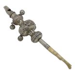 Large Early 19th Century Silver Baby's Rattle and Whistle. Apparently unmarked.