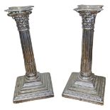 Good Quality Pair of Corinthian Column Candlesticks. Sheffield 1930, Robert Pringle