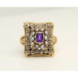 An Antique Russian Amethyst , Split Pearl and Rose Cut Diamond Cluster Ring.