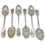 English Provincial Silver. 120 g. Set of 6 Silver Newcastle Teaspoons. 1839, John Walton