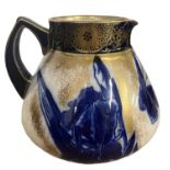 Doulton Burslem Jug Decorated in Blue Flowers with Gilt Trim