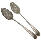 Pair of Bateman Bright Cut Handled Berry Spoons. 87 g. London 1801, Peter, William and Ann Bateman