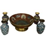 Five Pieces of Japanese Cloisonne, Comprising Four Miniature Vases and a Bowl