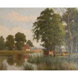 ^ WILLIAM JACOBUS ALBERTS (DUTCH, 1912-1990) CATTLE GRAZING BY A RIVER
