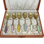 Frigast Danish Silver Gilt and Enamel Teaspoons.