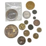 An Antique Bronze Snuff Box Together with Roman Coins and Others (QTY)