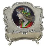 Stunning Quality Art Nouveau Silver and Camille Faure (?) Enamel Dressing Table Box. Birmingham 190