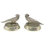 Pair of Silver Pheasant Menu Card Holders. London 1929, Sampson Mordan & Co.