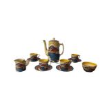 Very Rare Clarice Cliff 'Fantasque' Gibraltar Pattern 7 Piece Coffee Set