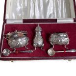 Cased Silver Cruet Set, Birmingham 1976.