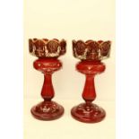 Pair of 19th Century Cranberry Glass Lustres