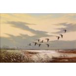 ^ Keith W Hastings (British, Born 1948) "Evening Flight" (Geese Over Breydon)