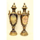 Pair of 20th Century Blue Sevres Style Vases