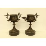 Pair of 19th Century Bronze Vases on Marble Stand