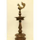 Indian Bronze Oil Lamp with Bird Finial