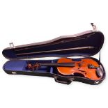 Cased Violin and 2 Bows. Violin with Self Adjusting Aubert a Mirecourt Bridge